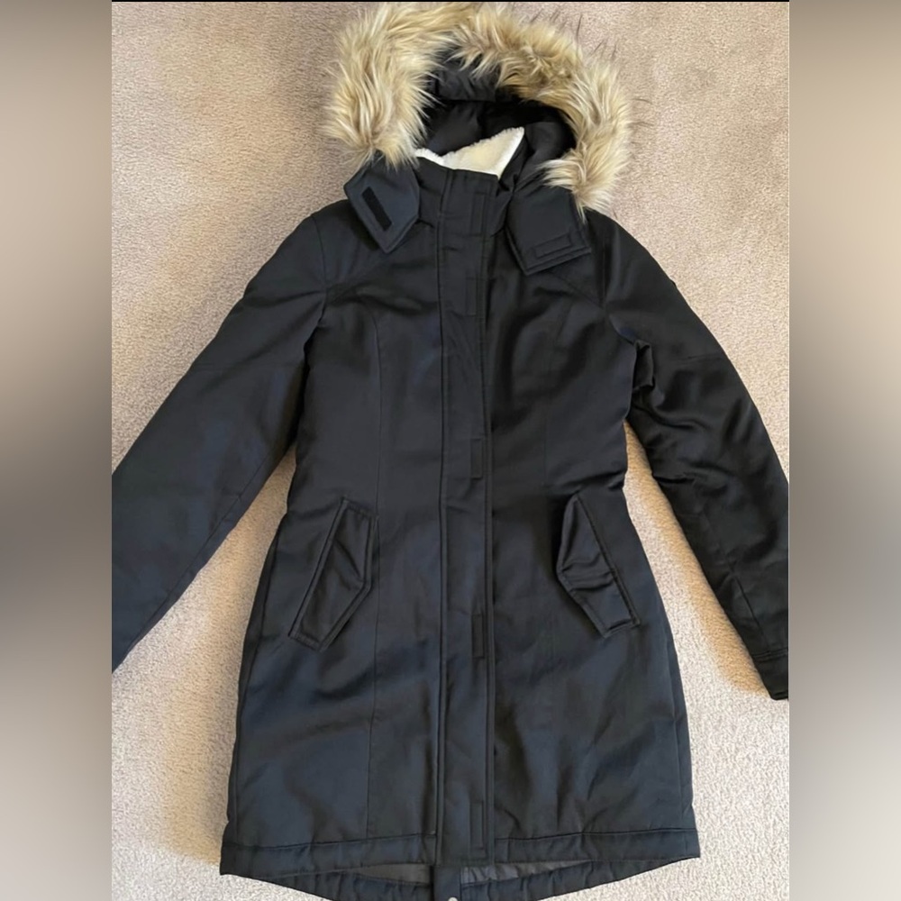 Hollister Black parka Jacket with Faux Fur Hood